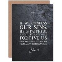 Artery8 Bible Card 1 John 1:9 Confess He is Faithful & Just Forgive Us Our Sins Christian Bible Verse Card