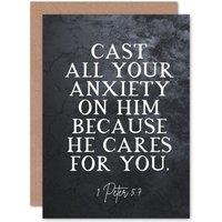 Artery8 Bible Card 1 Peter 5:7 Cast All Your Anxiety On Him Christian Bible Verse Card