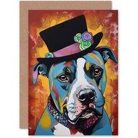 Artery8 Top Hat Pitbull Dog Lover for Him or Her Birthday Thank You Greeting Card