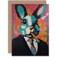 Artery8 Business Rabbit in Suit Modern Pop Art for Him Dad Greeting Card