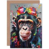 Artery8 Fun Chimp Monkey Modern for Husband Him Dad Son Greeting Card & Envelope