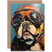 Artery8 Biggles the Bulldog Goggles Helmet for Him or Her Birthday Greeting Card
