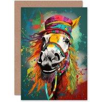 Artery8 Fun Carnival Hippie Horse for Wife Her Birthday Thank You Greeting Card