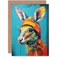 Artery8 Fun Kangaroo Joey in Hat for Wife Her Birthday Thank You Greeting Card