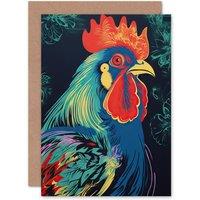 Artery8 Rooster Hen Chicken Vibrant Bold Bright Cockerel Thank You Greeting Card