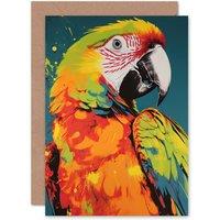 Artery8 Macaw Parrot Lover Neon Orange for Him or Her Birthday Greeting Card