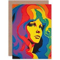 Artery8 1960's Retro Portrait Psychedelic Rainbow Birthday Greeting Card