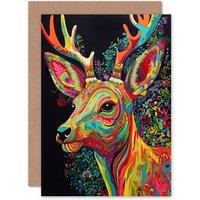 Artery8 Reindeer Rainbow Floral Stag Vibrant Bold Bright Birthday Greeting Card