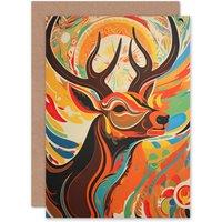 Artery8 Abstract Majestic Stag Autumn Sunrise Reindeer Head Greeting Card