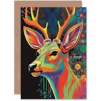 Artery8 Psychedelic Deer Abstract Antlers for Him or Her Birthday Greeting Card
