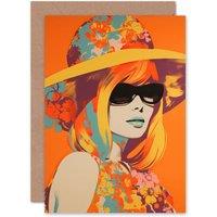 Artery8 Flower Power Portrait 1960's Vintage Retro Birthday Greeting Card