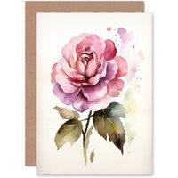 Artery8 Pink Rose Bloom Simple Valentines Day Love Anniversary Greeting Card