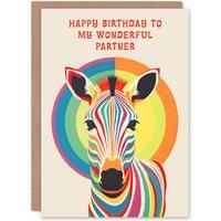 Artery8 Happy Birthday to my Wonderful Partner Rainbow Stripes Colourful Zebra Non Binary Gender Neutral Card