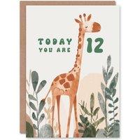Artery8 12th Birthday Card Cute Fun Giraffe Today You Are Age 12 Year Old Child For Son Daughter Boy Happy Card in Green