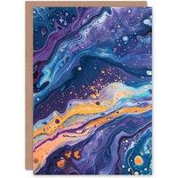 Artery8 Liquid Paint Blue Purple Orange Abstract Painting Greeting Card