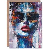 Artery8 Woman Sunglasses Beauty Portrait Oil Painting Greeting Card Birthday in Blue