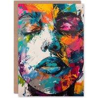 Artery8 Woman Face Colourful Portrait Oil Painting Greeting Card Birthday