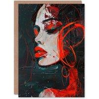 Artery8 Red Passion Woman Abstract Portrait Oil Painting Greeting Card