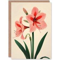 Artery8 Amaryllis Flower Bloom Stylised Botanical Design Greeting Card in Pink