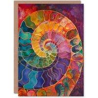 Artery8 Ammonite Shell Fossil Rainbow Pattern Painting Greeting Card Birthday
