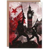 Artery8 UK Anarchy Big Ben Tower London Painting Greeting Card Birthday in Red