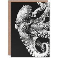 Artery8 Octopus Black White Drawing Ernst Haeckel Style Greeting Card Birthday in Grey