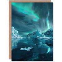 Artery8 Aurora Australis Antarctica Night Iceberg Seascape Greeting Card in Blue