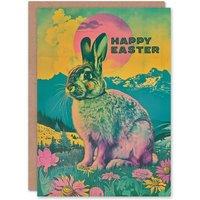 Artery8 Easter Card Bunny Psychedelic Colour Gradient Meadow Greeting Card