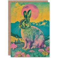 Artery8 Birthday Card Bunny Psychedelic Colour Gradient Meadow Greeting Card
