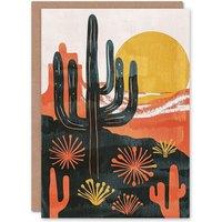Artery8 Birthday Card Cactus Desert Landscape Sunrise Greeting Card in Orange