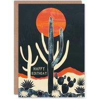 Artery8 Birthday Card Cactus Desert Orange Grey White Sunset Greeting Card