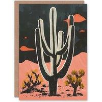 Artery8 Birthday Card Saguaro Cactus Pink Grey Desert Landscape Greeting Card