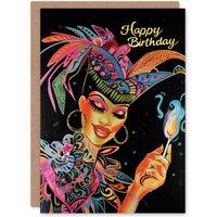 Artery8 Birthday Card Colourful Brazil Carnival Drag Queen Candle