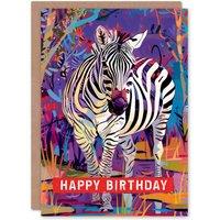 Artery8 Birthday Card Bright Colourful Zebra Safari Animal Lover Artwork in Purple