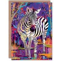 Artery8 Birthday Card Colourful Zebra Artwork Safari Animal Lover Bright in Purple