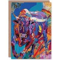 Artery8 Birthday Card Charging Bull Colourful Bright Artwork Animal Artistic