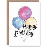 Artery8 Birthday Card Three Pastel Watercolour Balloons Simple Classic Him Her in White