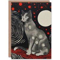 Artery8 Birthday Card Stars Cat Space Kitty Mystical Animal Lover For Him Her in Black