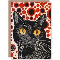 Artery8 Birthday Card Block Print Black Cat Red Dots Animal Lover For Him Her