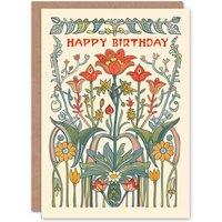 Artery8 Birthday Card Art Nouveau Wildflowers Design Floral Classic Garden in Beige