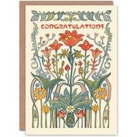 Artery8 Congratulations Card Wildflower Art Nouveau Garden Design Floral in Beige