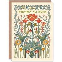 Artery8 Thank You Card Wildflowers Art Nouveau Design Garden Floral Classic in Beige