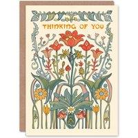 Artery8 Sympathy Card Wildflowers Art Nouveau Design Garden Floral Classic in Beige