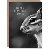 Artery8 Birthday Card Cutie Chipmunk Photo Animal Lover Black White Woodland in Grey
