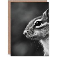 Artery8 Birthday Card Chipmunk Photo Black & White Woodland Animal Him Her in Grey
