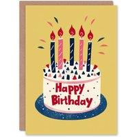 Artery8 Birthday Card Birthday Cake Candles Artwork Fun Colourful Classic in Yellow