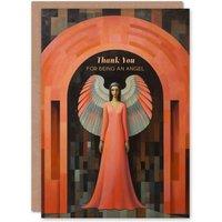 Artery8 Guardian Angel Archway Gate Art Deco Painting Thank You Card in Pink