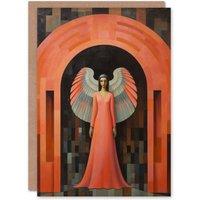 Artery8 Guardian Angel Archway Gate Art Deco Painting Birthday Card in Pink