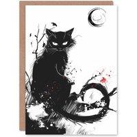 Artery8 Black Cat Lover Crescent Moon Spooky Bright Birthday Card