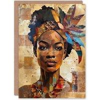 Artery8 African Woman in Traditional Headdress Portrait Birthday Art Card in Brown